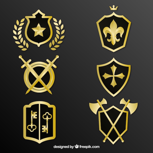 Pack de escudos dorados decorativos