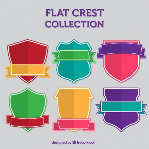 Pack de escudos heráldicos de colores con cintas