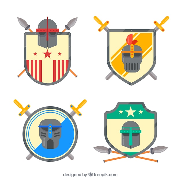Pack de escudos heráldicos en diseño plano 