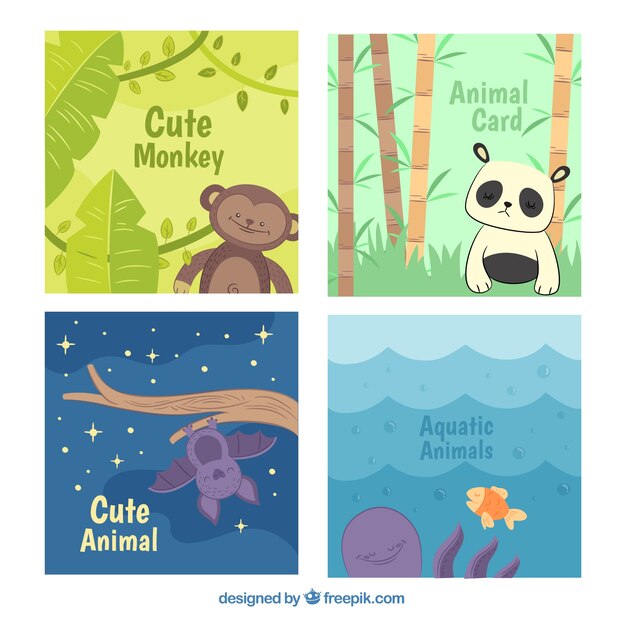 Pack con estilo de tarjetas con animales bonitos
