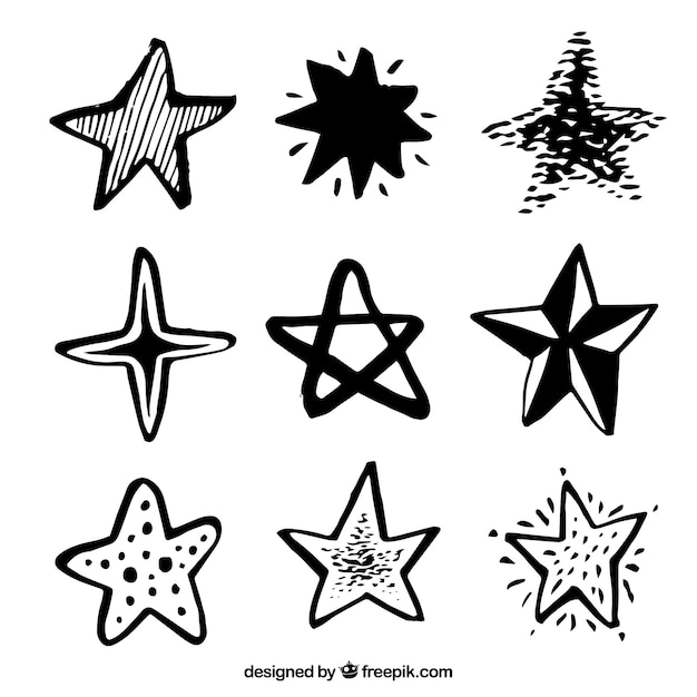 Vector gratuito pack de estrellas negras dibujadas a mano