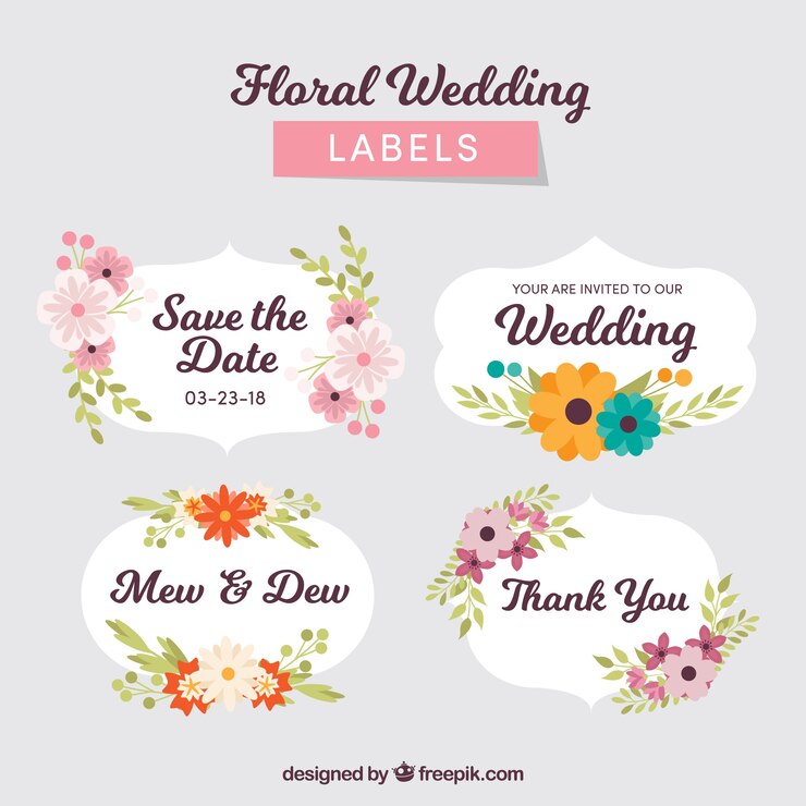 Vector gratuito pack de etiquetas de boda con flores