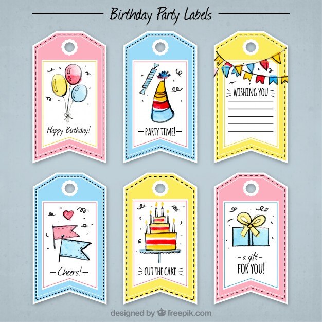 Pack de etiquetas bonitas de cumpleaños con dibujos