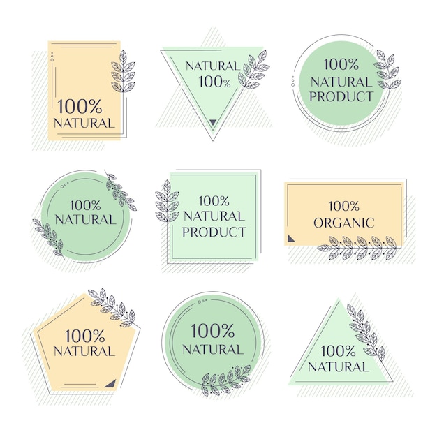 Vector gratuito pack de etiquetas cien por cien naturales