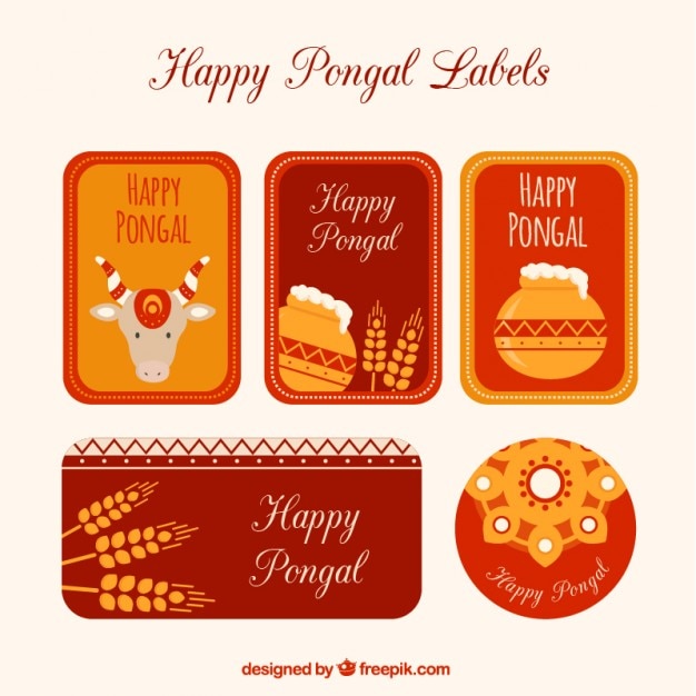 Vector gratuito pack de etiquetas de feliz pongal