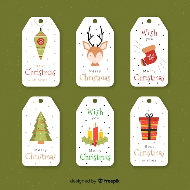 Pack de etiquetas de navidad en estilo flat