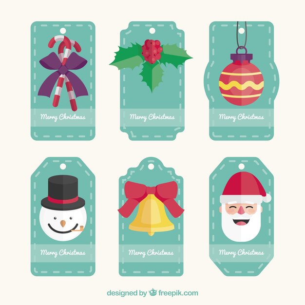 Pack de etiquetas navideñas en diseño plano 