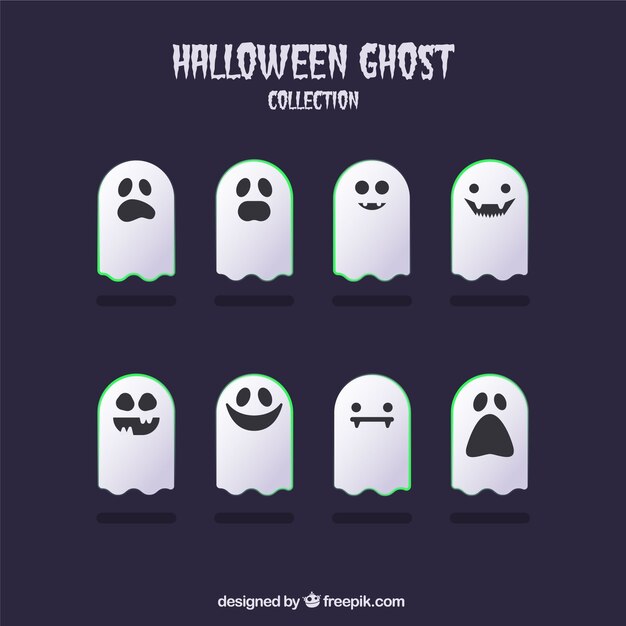 Pack de fantasmas en diseño plano 