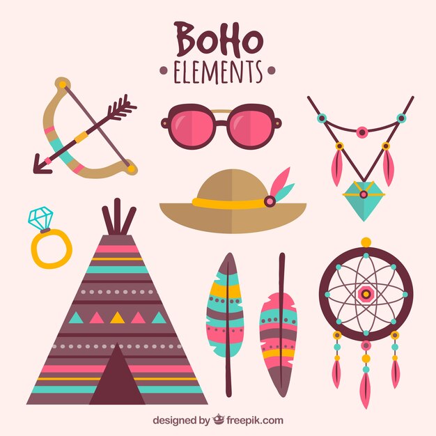 Pack fantástico de elementos boho en diseño plano