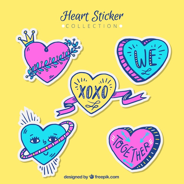 Vector gratuito pack fantástico de pegatinas de corazón