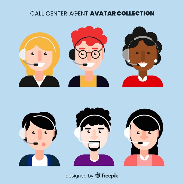Pack flat de avatares de call center 