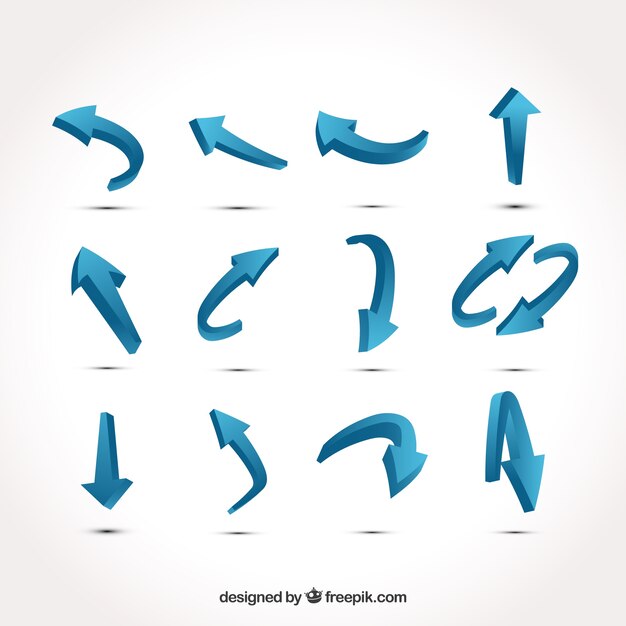 Pack de flechas azules tridimensionales