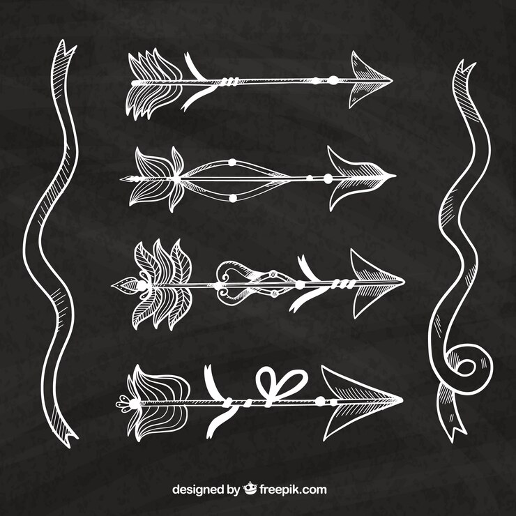 Vector gratuito pack de flechas con plumas dibujadas a mano
