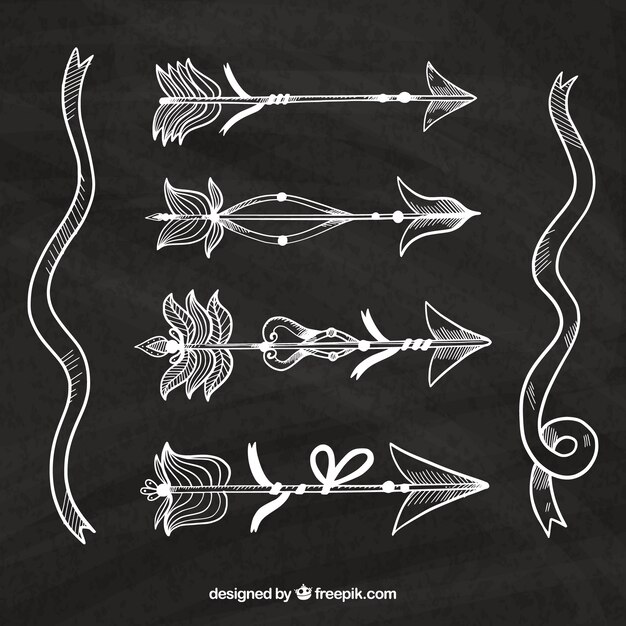 Pack de flechas con plumas dibujadas a mano