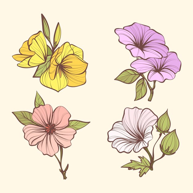 Pack de flores de botánica vintage