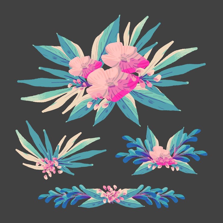 Vector gratuito pack de flores decorativas en diseño plano