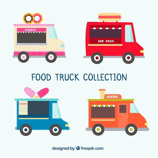 Vector gratuito pack de food trucks con estilo clásico