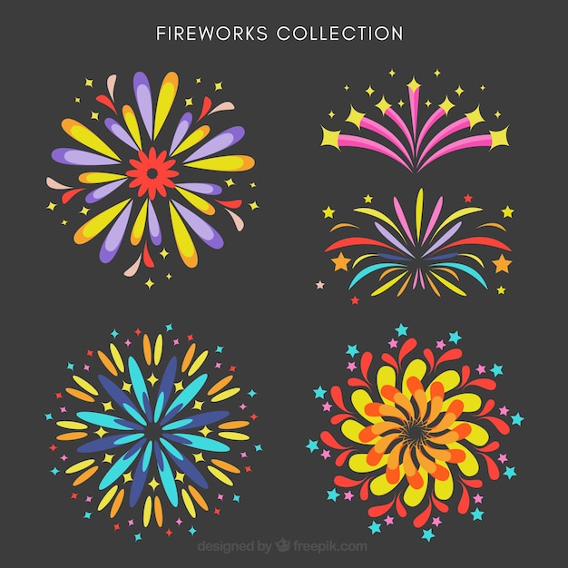 Pack de fuegos artificiales coloridos abstractos 