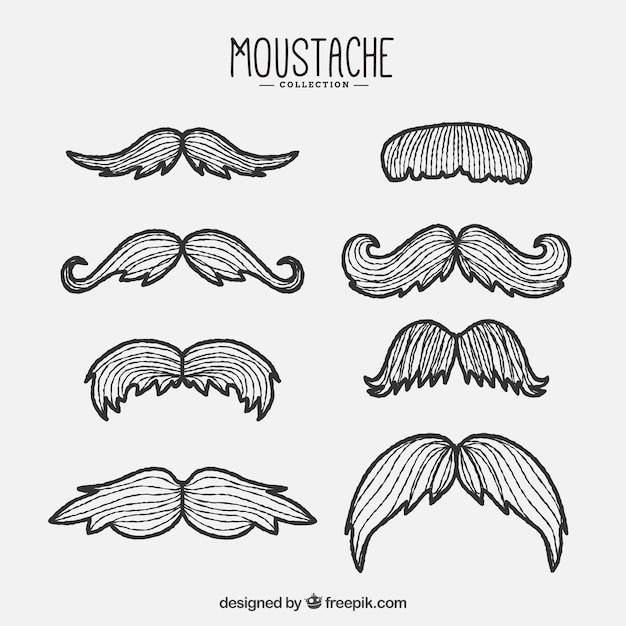 Vector gratuito pack de geniales bigotes dibujados a mano para movember