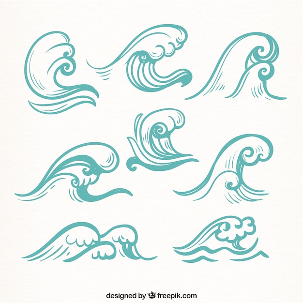 Pack de geniales olas dibujadas a mano