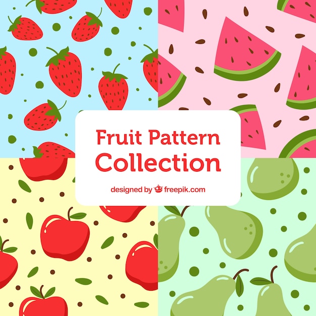 Vector gratuito pack de geniales patrones de fruta planos