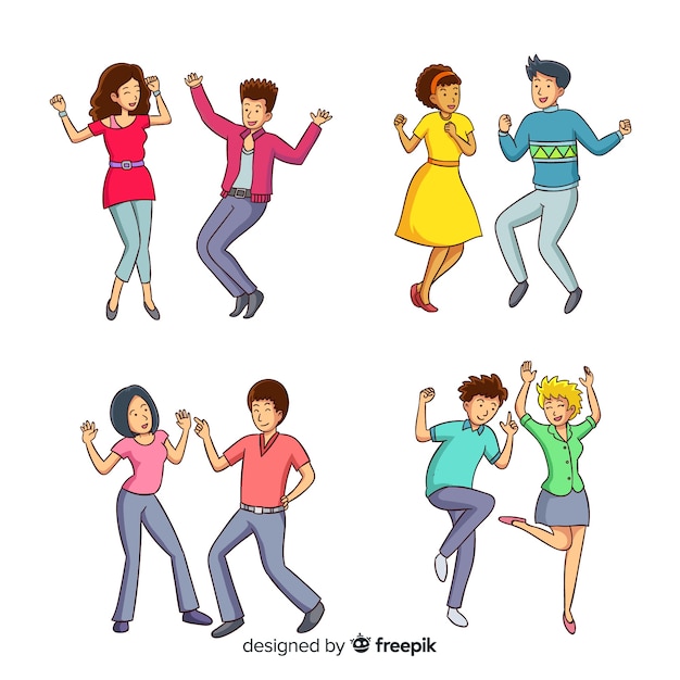Pack gente bailando dibujada a mano