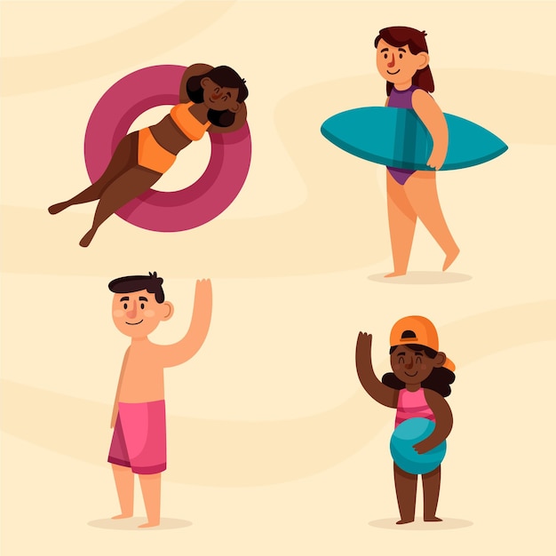 Vector gratuito pack de gente de playa