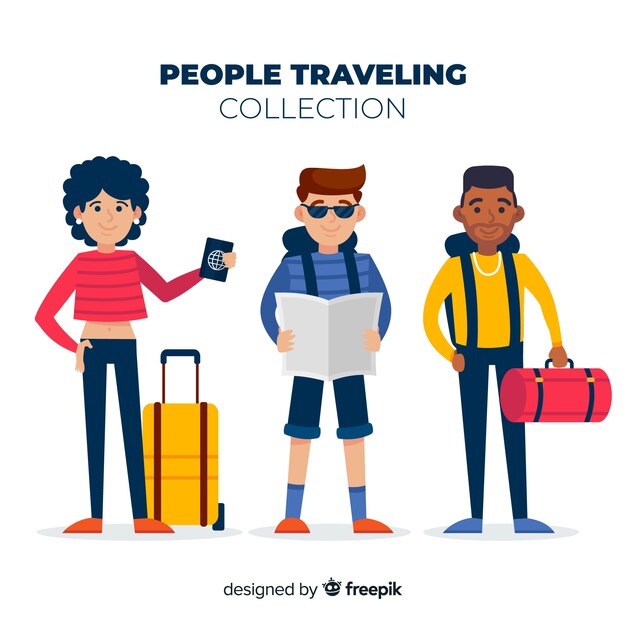 Pack gente viajando dibujada a mano