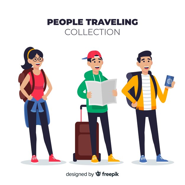 Pack gente viajando dibujada a mano