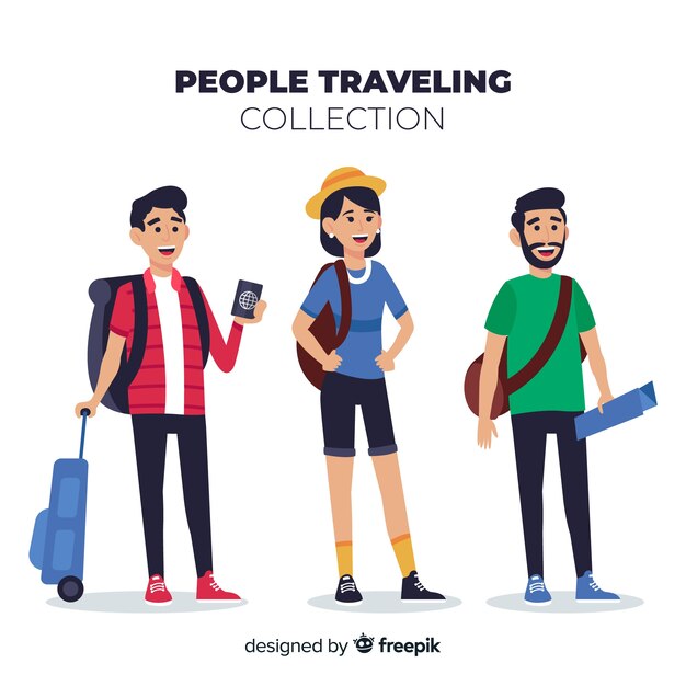 Pack gente viajando dibujada a mano