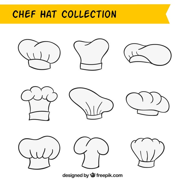 Pack de gorros de chef dibujados a mano