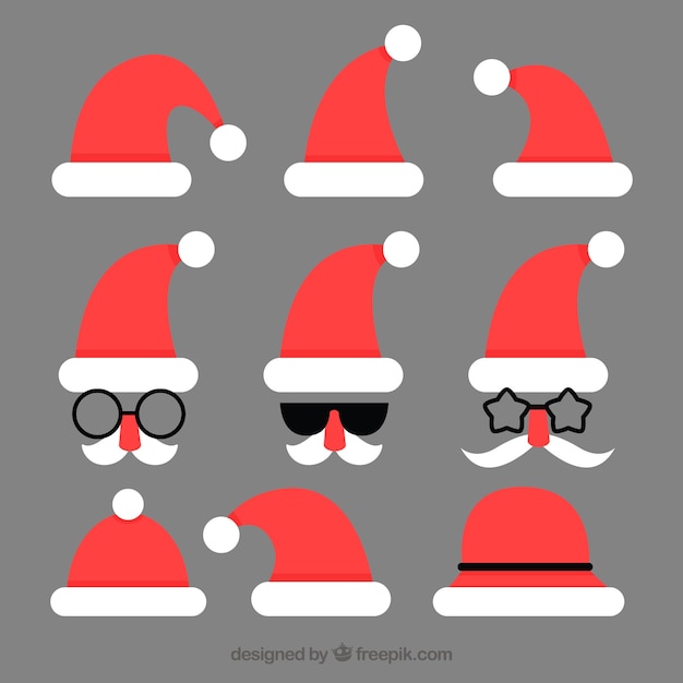 Vector gratuito pack de gorros de navidad en diseño plano