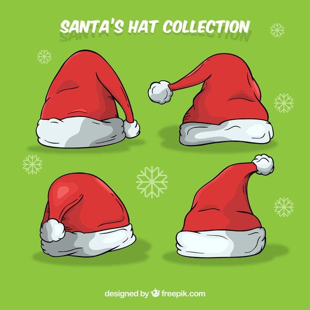 Pack de gorros de santa claus dibujados a mano 
