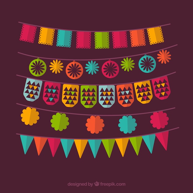 Pack de guirnaldas de colores de fiesta en diseño plano