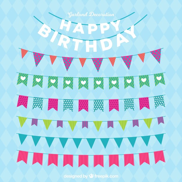 Pack de guirnaldas de cumpleaños en diseño plano