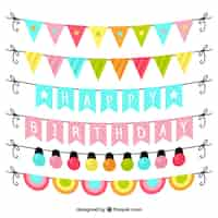 Vector gratuito pack de guirnaldas de cumpleaños fantásticas en diseño plano