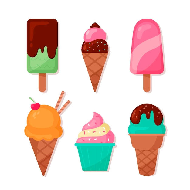 Vector gratuito pack helado refrescante plano