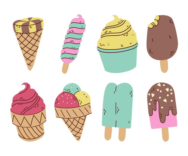 Pack de helados dibujados a mano