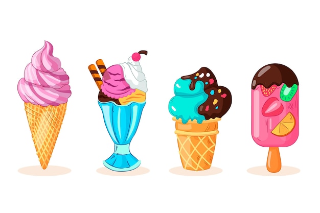 Vector gratuito pack de helados dibujados a mano