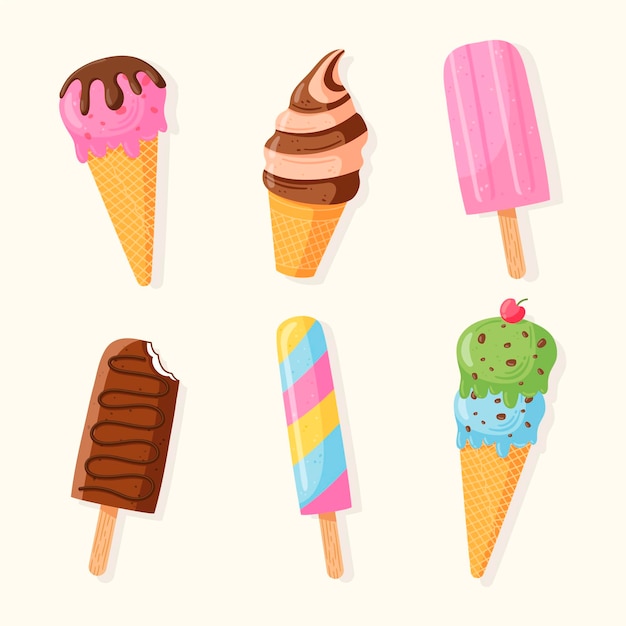 Vector gratuito pack de helados estilo dibujado a mano