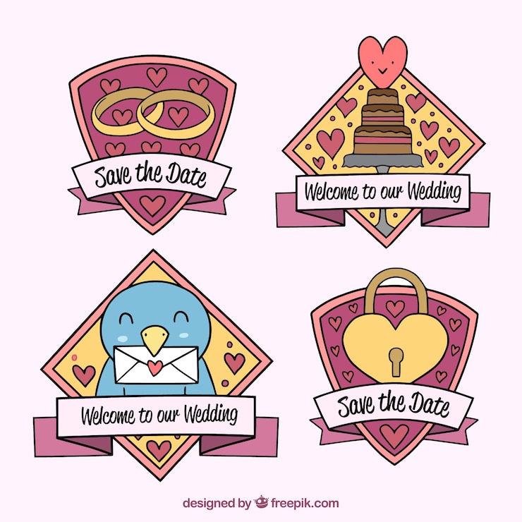 Vector gratuito pack de hermosas etiquetas de boda