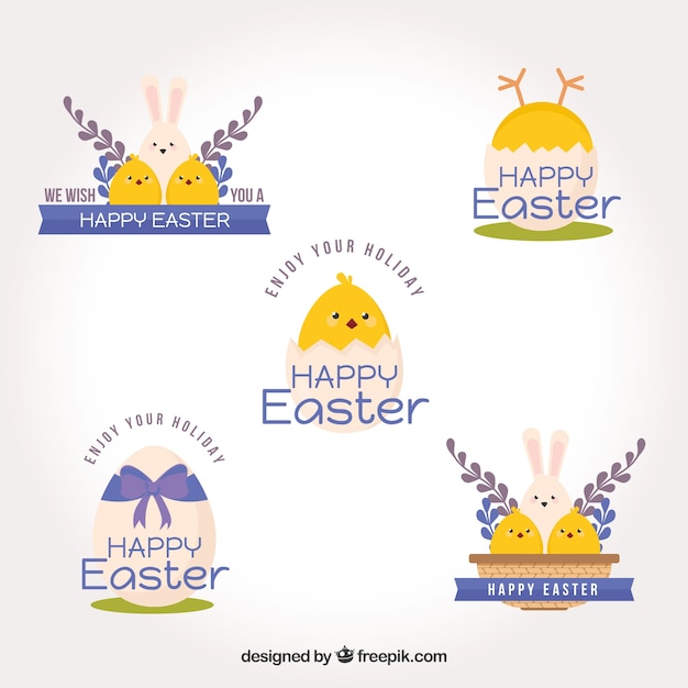 Vector gratuito pack de hermosas etiquetas de pascua