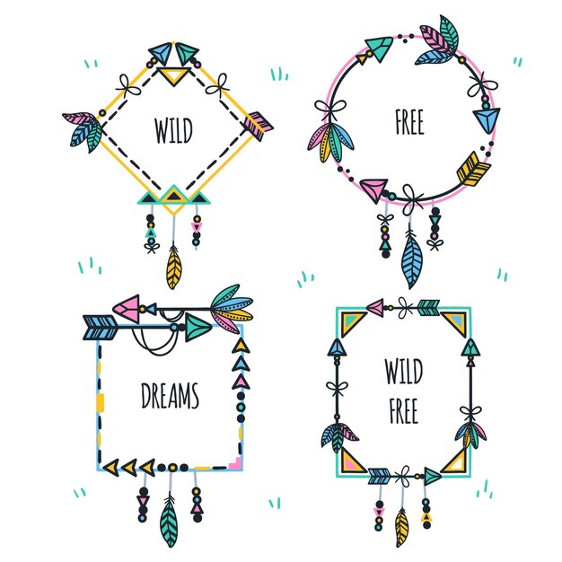 Pack de hermoso marco boho dibujado