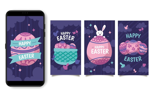 Vector gratuito pack de historias del día de pascua