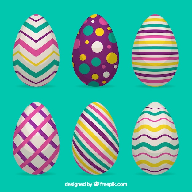 Vector gratuito pack de huevos de pascua con líneas