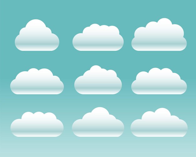 Pack de icono de nueve nubes para el tiempo y el clima
