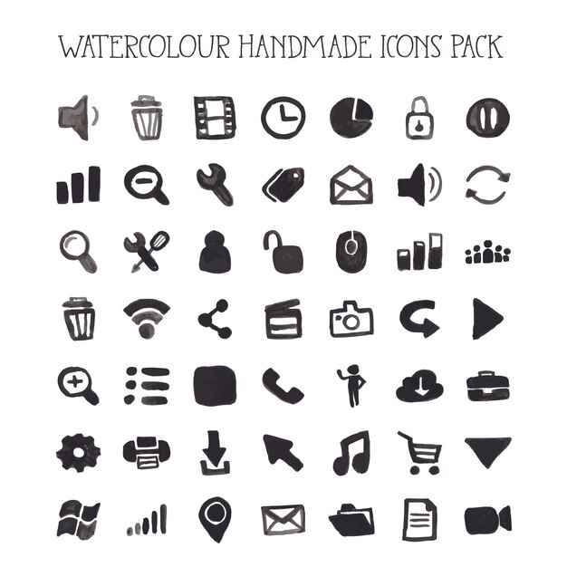 Pack de iconos en acuarela hechos a mano
