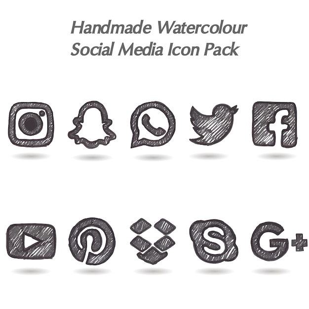 Vector gratuito pack de iconos de redes sociales hechos a mano en acuarela