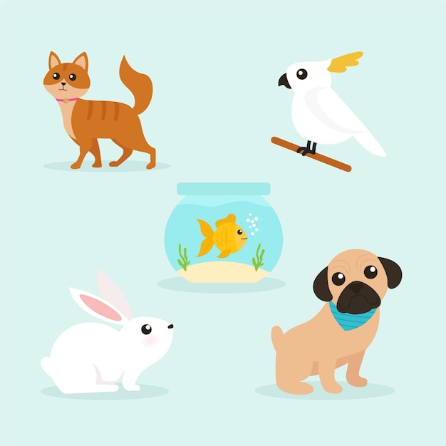 Vector gratuito pack de ilustración de diferentes mascotas