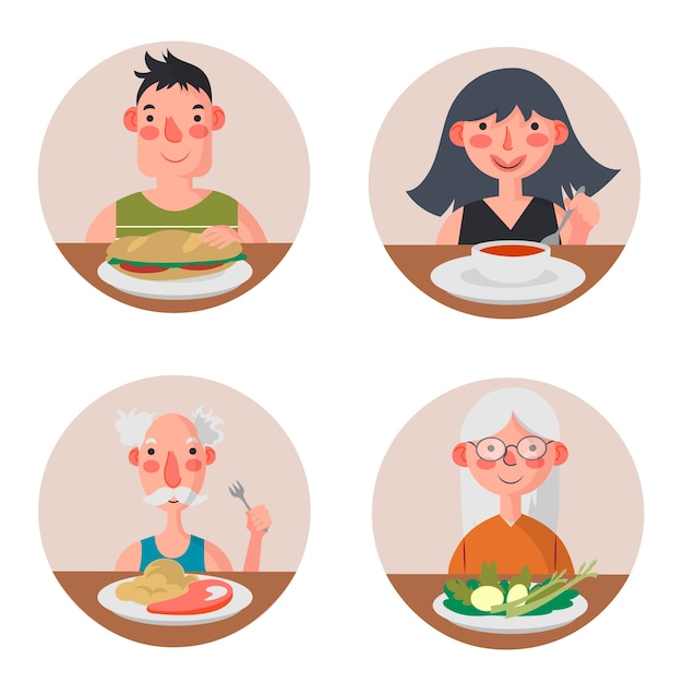 Vector gratuito pack de ilustración de personas con comida